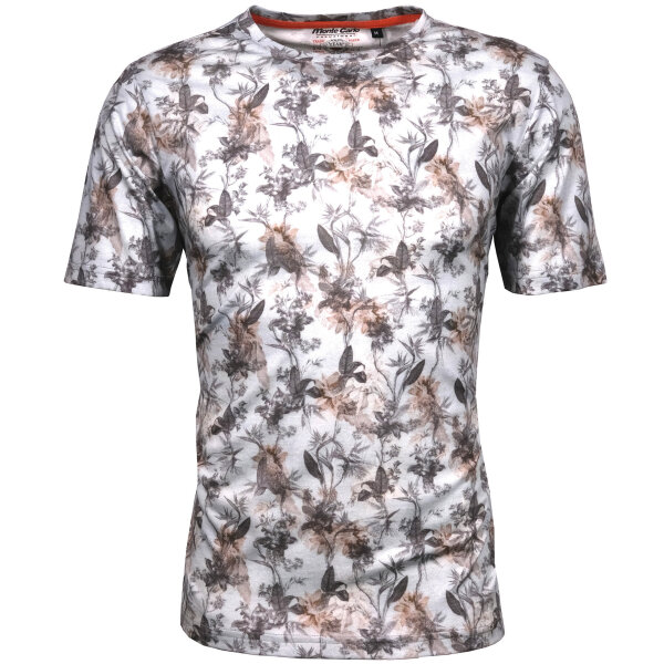 Mode Monte Carlo Herren T-Shirt Blütenprint, Beigegrau