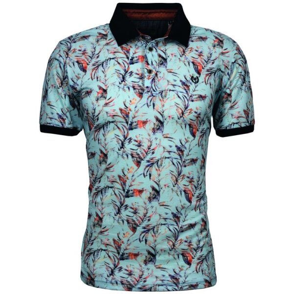 Mode Monte Carlo Herren Piqué Polo-Shirt mit Knopf & Strickkragen, Aqua