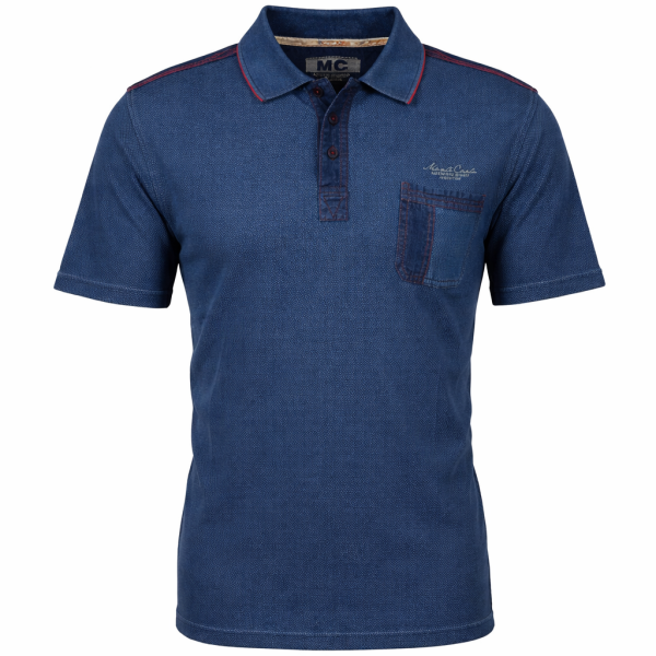 Mode Monte Carlo Herren Polo-Shirt Knopf Strickkragen, Jeansblau