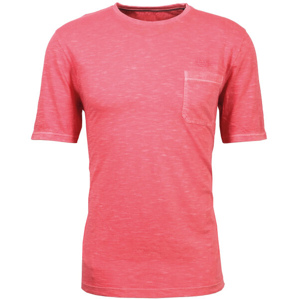 Mode Monte Carlo Herren T-Shirt mit Brusttasche, Rundhals Hummerrot
