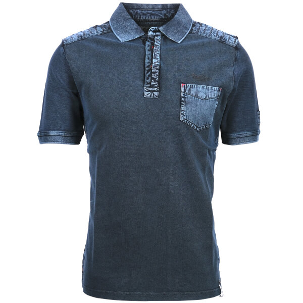 Mode Monte Carlo Polo-Shirt Knopf Strickkragen Jeansblau