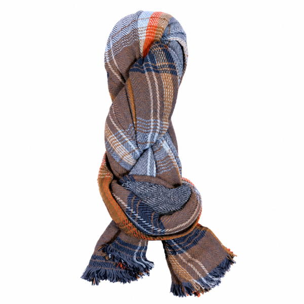 Camel Active Gewebter Schal/Tuch aus 100% Baumwolle, braun blau