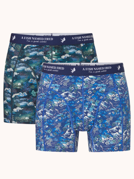 A Fish Named Fred Short "Fuji dream Japanese Story" Doppelpack Blau grün gemustert