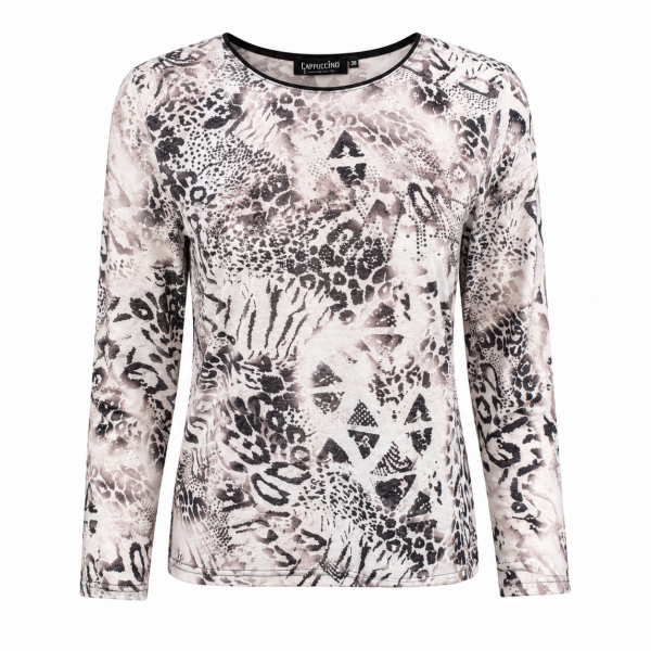 Capuccino leichter Damen Pullover mit Strasssteine, weiß schwarz mix