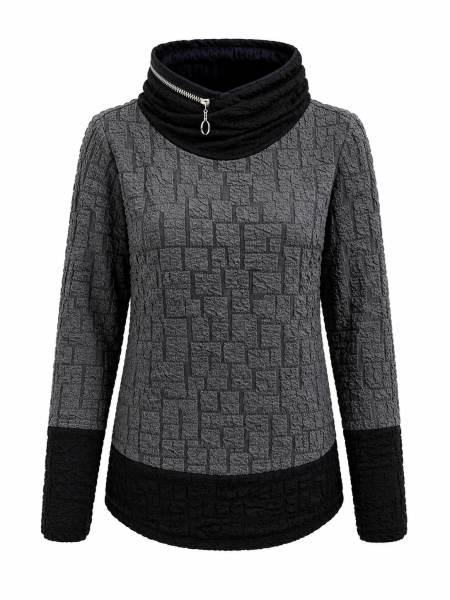Capuccino Damen Rollkragen Pullover mit Zipper, anthrazit schwarz