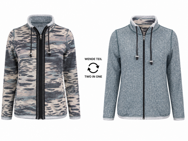 Capuccino Damen Wendejacke mit Strass am Reißverschluss, aqua beige mix