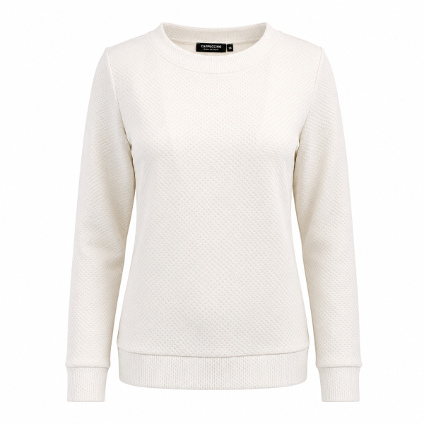 Capuccino Damen Sweat-Pullover in Waffeloptik, Wollweiß