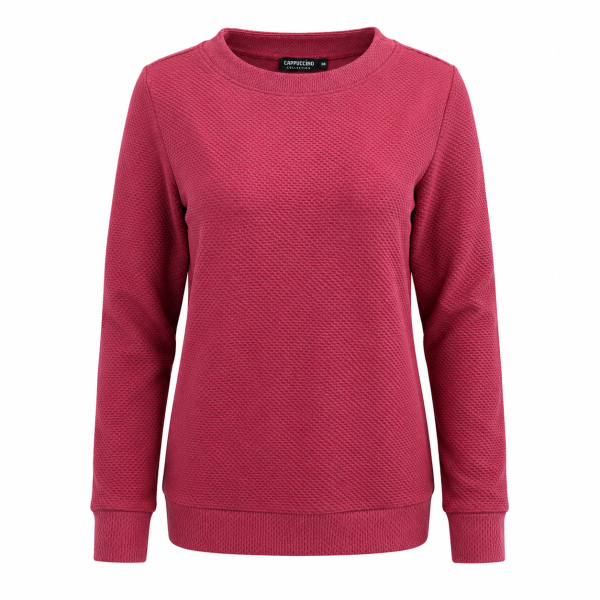 Capuccino Damen Sweat-Pullover in Waffeloptik, Dunkelrot