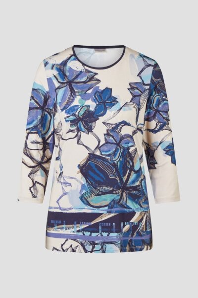 Barbara Lebek florales Damen 3/4 Arm Shirt, blau weiß
