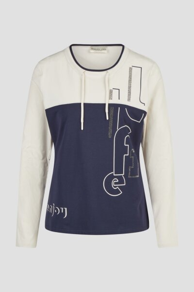 Barbara Lebek Damen Langarmshirt mit Kordel, blau weiß