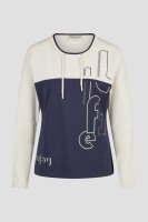 Barbara Lebek Damen Langarmshirt mit Kordel, blau weiß