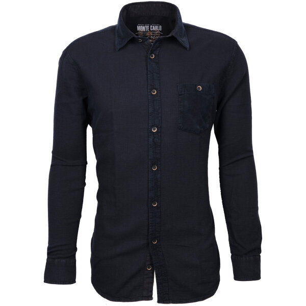 Mode Monte Carlo Herren Hemd Langarm Kent Kragen, Jeansblau
