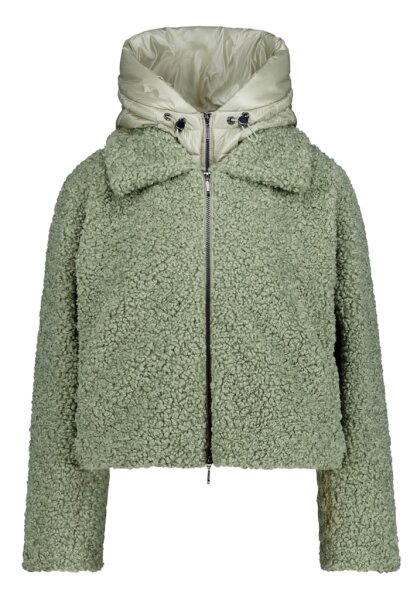 AMBER & JUNE Damen Plüsch Jacke mit Kapuze, grün