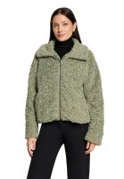 AMBER & JUNE Damen Plüsch Jacke mit Kapuze, grün