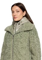 AMBER & JUNE Damen Plüsch Jacke mit Kapuze, grün