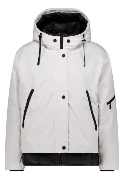 AMBER & JUNE kurze Damen Winterkjacke mit Kapuze, hellgrau