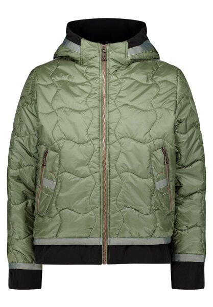 AMBER & JUNE kurze Damen Steppjacke mit Kapuze, grün