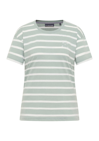 ELBSAND Damen kurzarm streifen Shirt Uumi, Silt Green