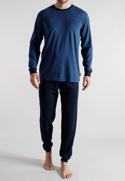 TOM TAILOR Herren Schlafanzug Pyjama dunkel blau Ringel, Bündchen