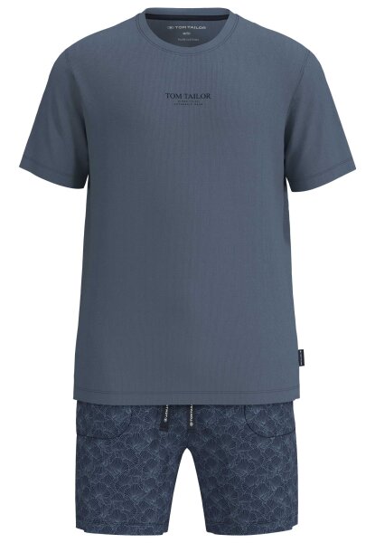 TOM TAILOR Herren Schlafanzug Shorty, gemusterte Hose dunkel blau