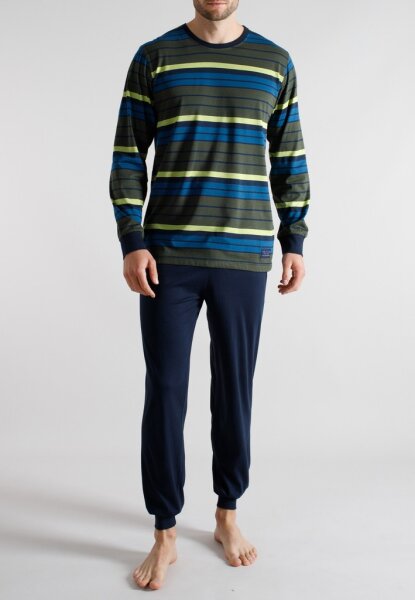 TOM TAILOR Herren Schlafanzug Pyjama grün-dunkel-Ringel, Bündchen