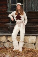 Miss Lagotte Damen Pullover mit  Stehkragen und Teddy Motiv, beige braun