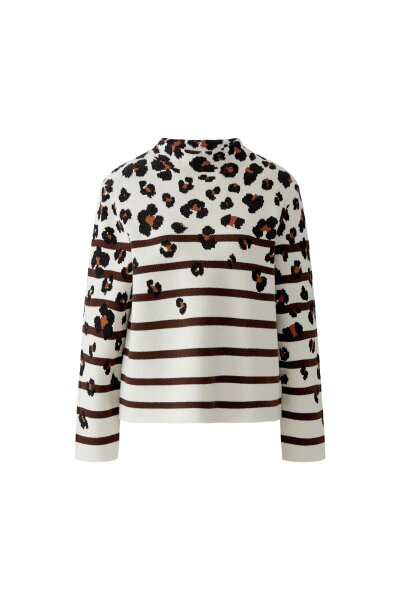 Miss Lagotte Damen Pullover mit Stehkragen gemustert, beige braun