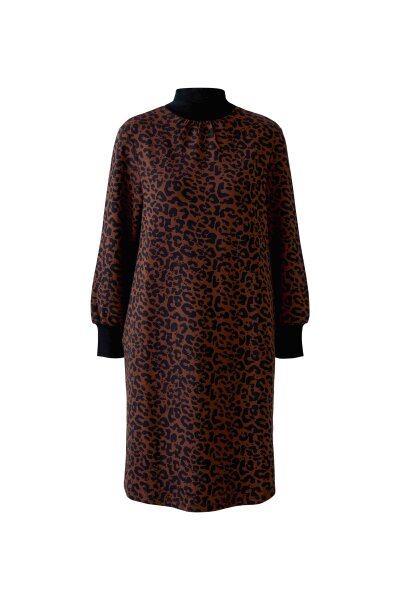 Miss Lagotte Damen Kleid mit Stehkragen gemustert, weinrot schwarz