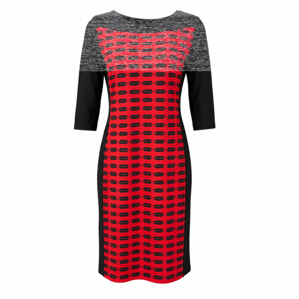 your cameo Damen Kleid 3/4 Arm, schwarz rot minimal