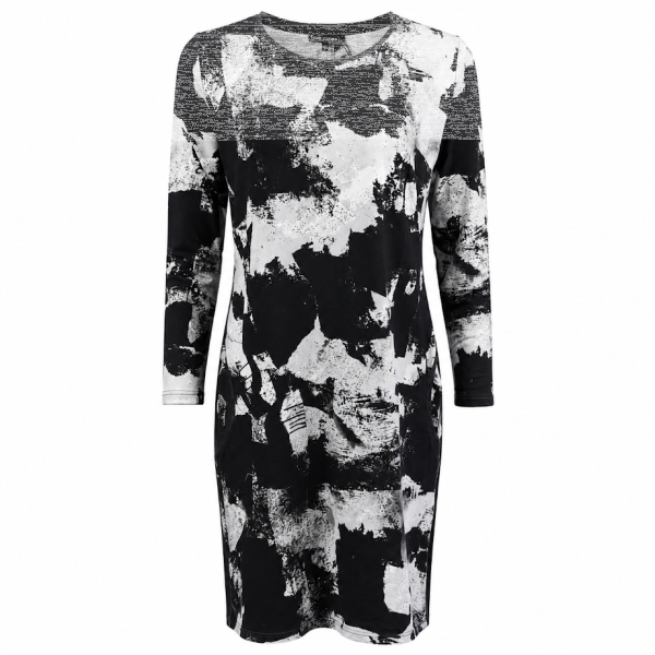 your cameo Damen Kleid Langarm, schwarz grau gemustert