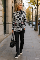 your cameo Damen Langarm Shirt mit Zipper, Allover-Print