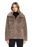 AMBER & JUNE Damen Plüsch Jacke mit Kapuze, braun gold