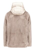 AMBER & JUNE Damen Plüsch Jacke mit Kapuze, braun gold