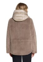 AMBER & JUNE Damen Plüsch Jacke mit Kapuze, braun gold