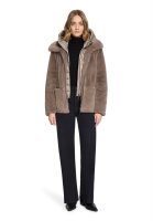 AMBER & JUNE Damen Plüsch Jacke mit Kapuze, braun gold