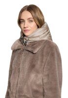 AMBER & JUNE Damen Plüsch Jacke mit Kapuze, braun gold