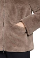 AMBER & JUNE Damen Plüsch Jacke mit Kapuze, braun gold