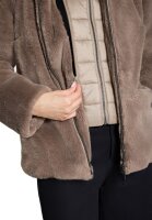 AMBER & JUNE Damen Plüsch Jacke mit Kapuze, braun gold