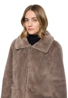 AMBER & JUNE Damen Plüsch Jacke mit Kapuze, braun gold