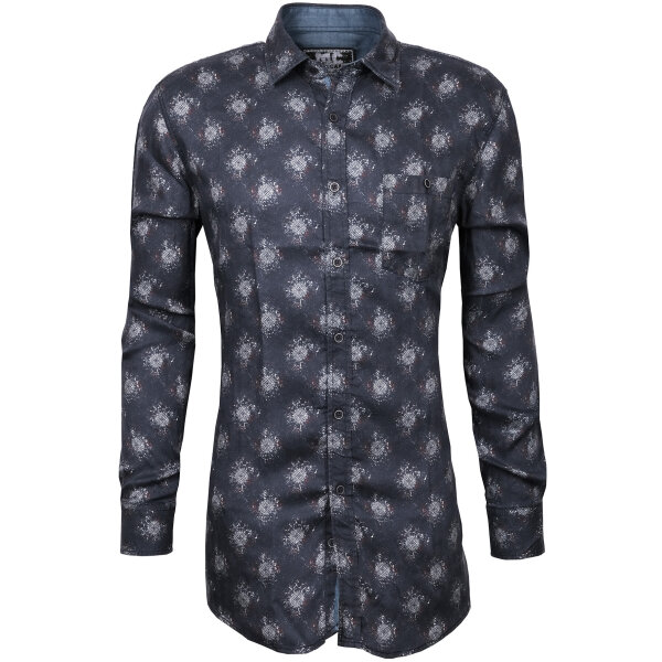 Mode Monte Carlo Herren Tencel Langarm Hemd, gemustert Dunkelblau