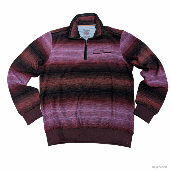 Mode Monte Carlo Herren Sweatshirt mit Troyer Zip, Bordeaux mit schwarz