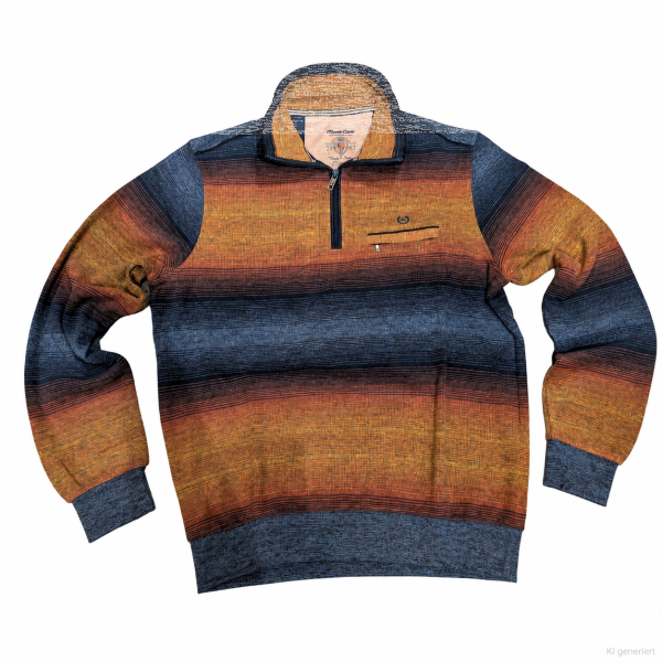 Mode Monte Carlo Herren Sweatshirt mit Troyer Zip, Dunkelorange mit marine