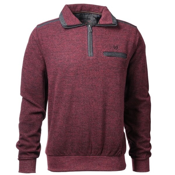 Mode Monte Carlo Herren Sweatshirt mit Troyer Zip und Kontrast-Applikationen, Beere