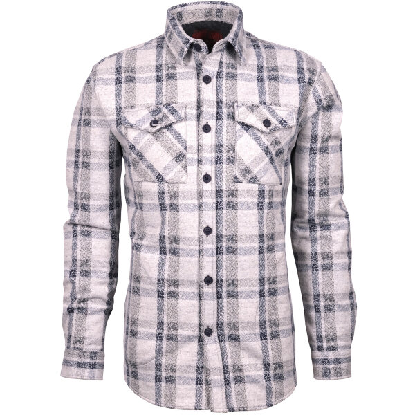 Mode Monte Carlo Herren Overshirt Hemd Jacke mit 2 Brusttaschen & Seitentaschen, hellgrau mit blau