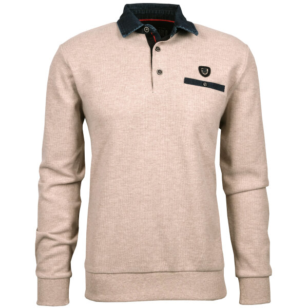 Mode Monte Carlo Herren Sweatshirt Polo Knopf mit Jeanskragen, Sand beige