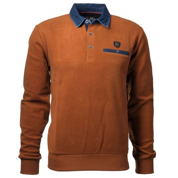 Mode Monte Carlo Herren Sweatshirt Polo Knopf mit Jeanskragen, Camel braun