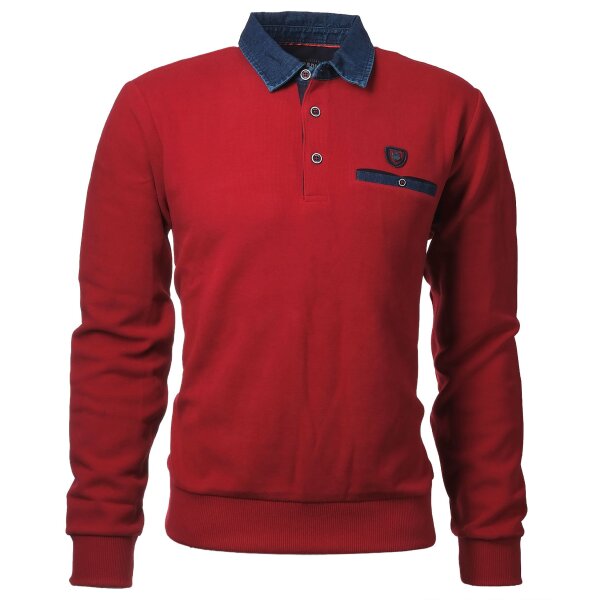 Mode Monte Carlo Herren Sweatshirt Polo Knopf mit Jeanskragen, Tomatenrot