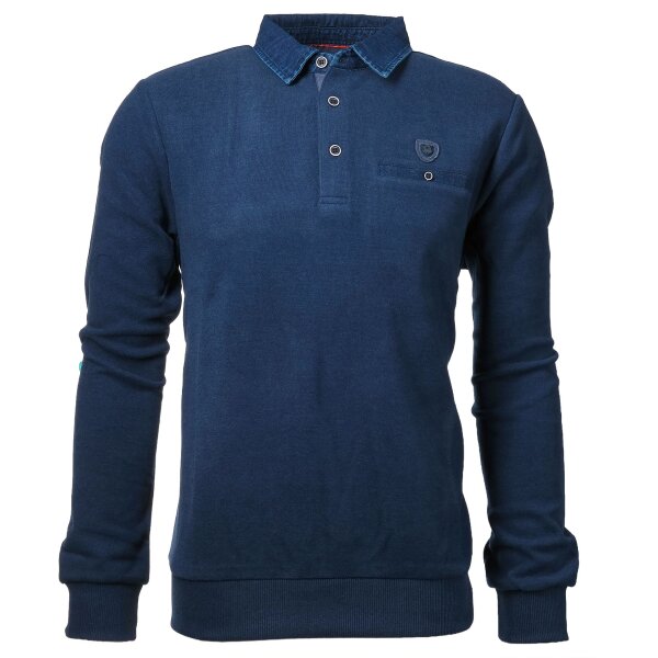 Mode Monte Carlo Herren Sweatshirt Polo Knopf mit Jeanskragen, Stahlblau
