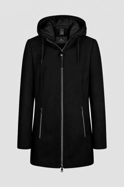 Barbara Lebek Damen Wollstoff Jacke Mantel mit Kapuze, schwarz