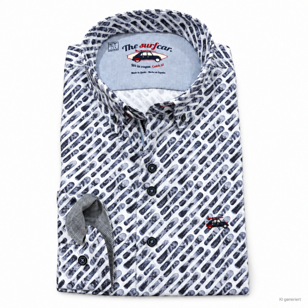SURFCAR Herren Langarm Hemd "LISBO" mit Snowboard / Ski  Print, dunkelblau